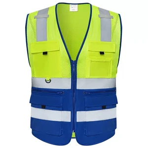 Светоотражающий жилет безопасности для мужчин, защитный жилет на молнии и с карманами, рабочая одежда для движения спереди