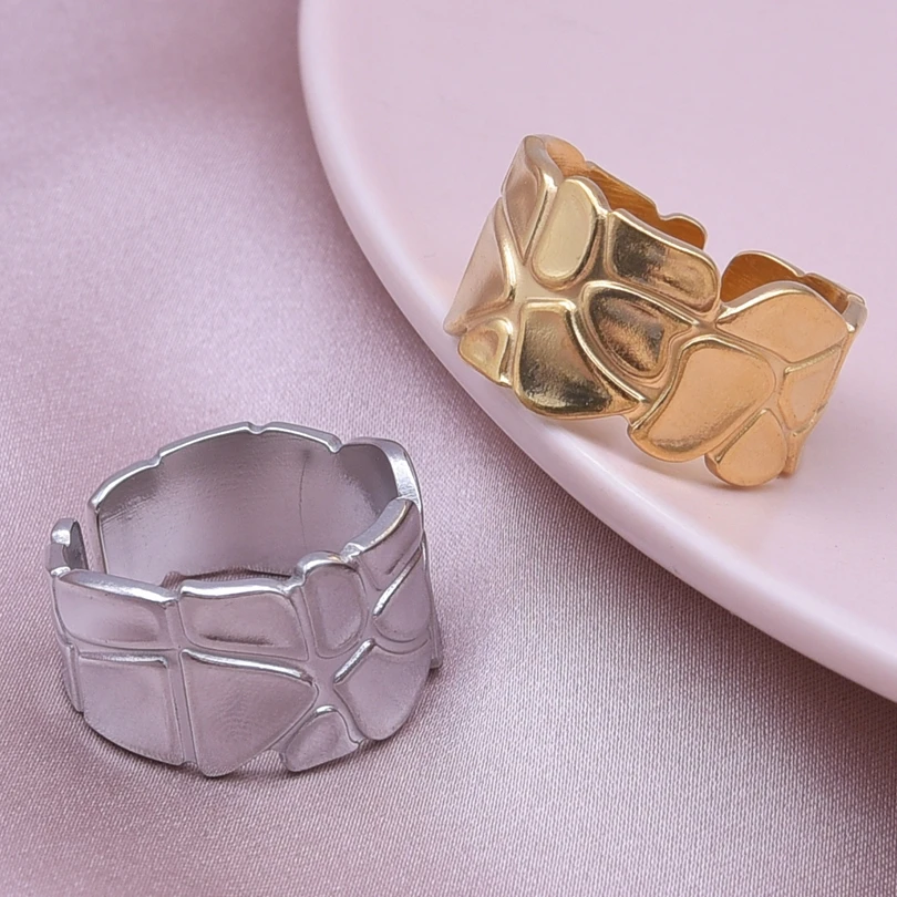 

6PCS Irregular Wide Rings for Women Opening Adsjutable Retro Stainless Steel Finger Ring Elegant Aesthetic Jewerly anillos mujer