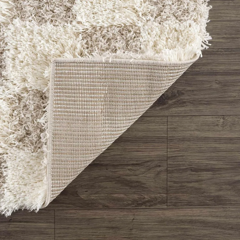 Atira Contemporary Checkered Fluffy Shag Area Rug-Modern Geometric Carpet Tiles for Living Room, Kids Room, Nursery