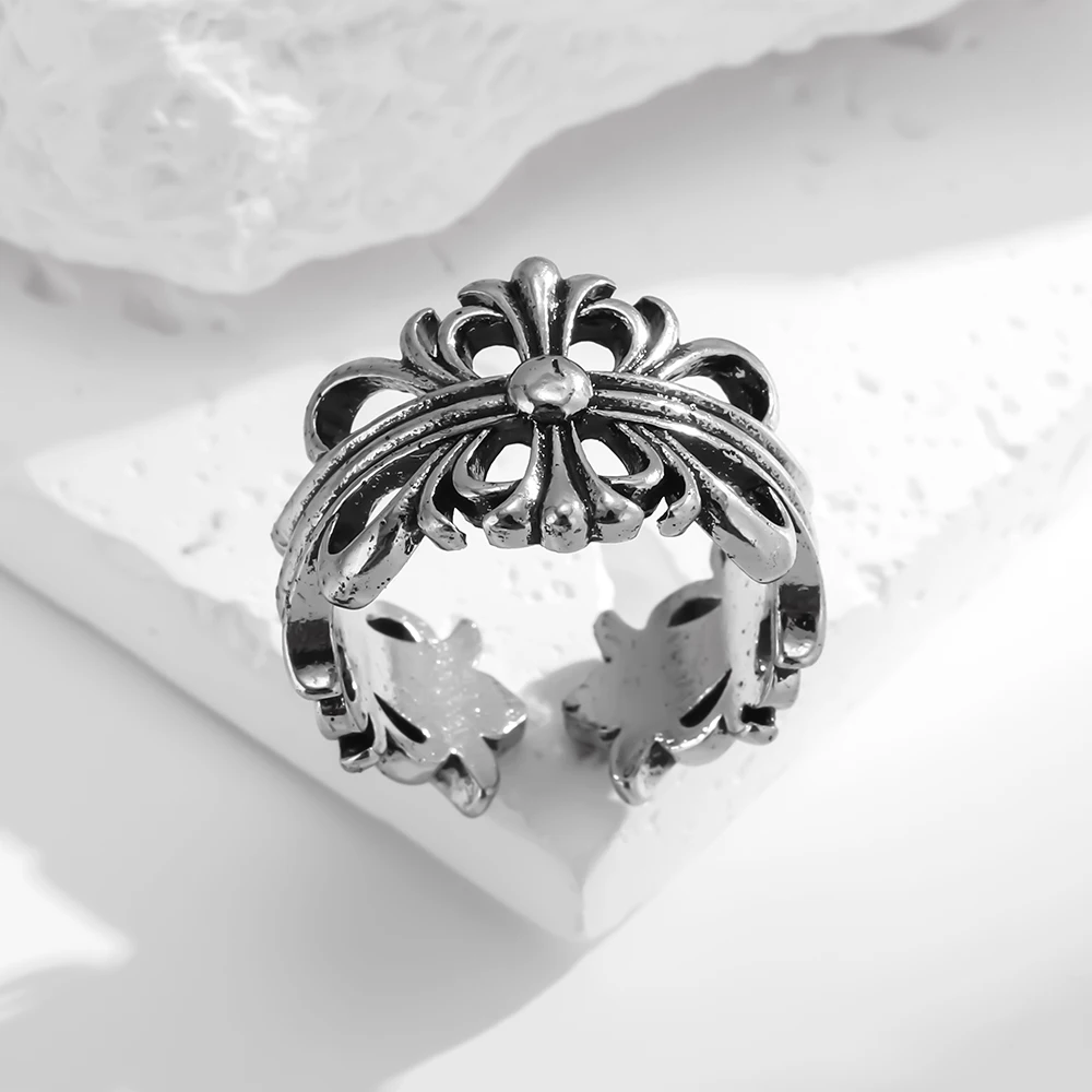 Retro opening ring cross men and women fashion personality couple index finger ring