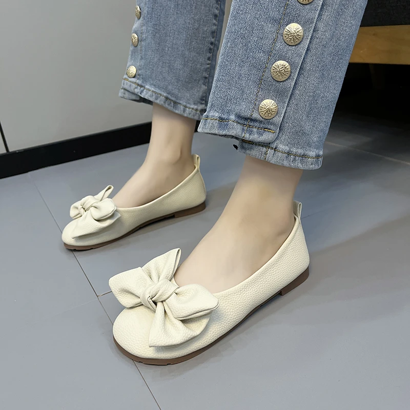 Women's Thin Sole Foldable Ballet Flats Women Travel Hotel Shoes Wide Foot Ladies Butterfly Knot Loafers Woman Orthopedic Shoes