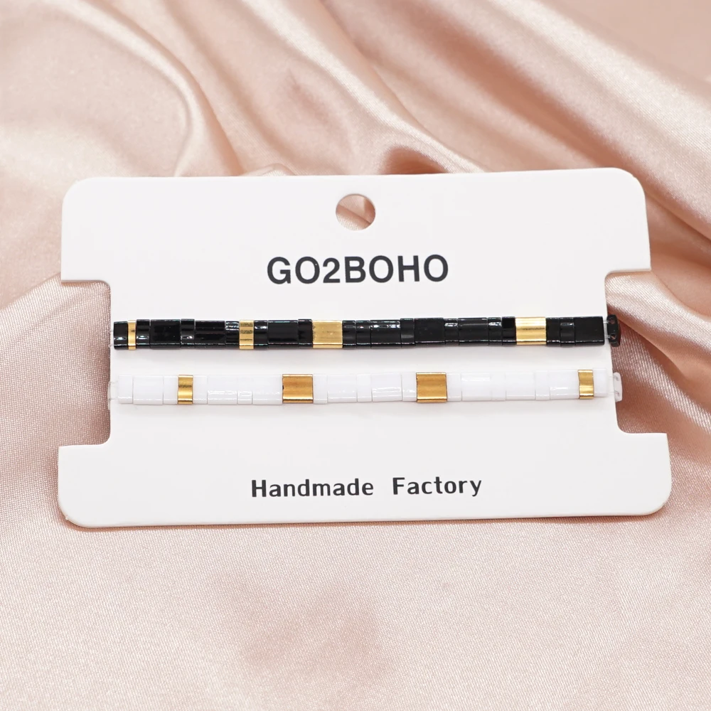 

YASTYT Black White Bracelet Set for Couple Miyuki Tila Bead Jewelry 2pcs/lot Stretch Bracelets for Women Valentine's Day Gifts