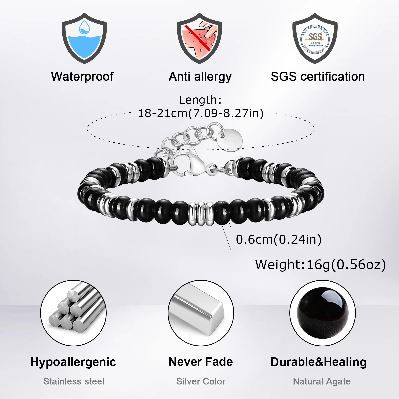 Metal Bead bracelets for Men Boys,Natural Beaded Stainless Steel Beaded Bracelets,Casual Jewelry Gifts