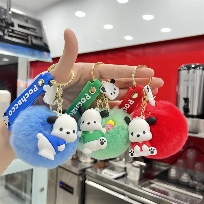 

Kawaii Sanrio Keychain Cute Cartoon Pochacco Doll Pendant Car Key Ring Backpack Plush Keychain Ornaments Jewelry Gift for Friend
