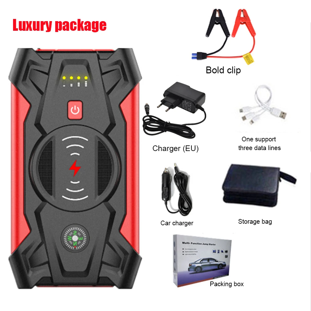 gooloo jump starter 28000mAh Car Battery Jump Starter Portable Emergency 12V Auto Battery Booster 5V/1A USB Output Wireless Charging LED Flashlight car jump starter