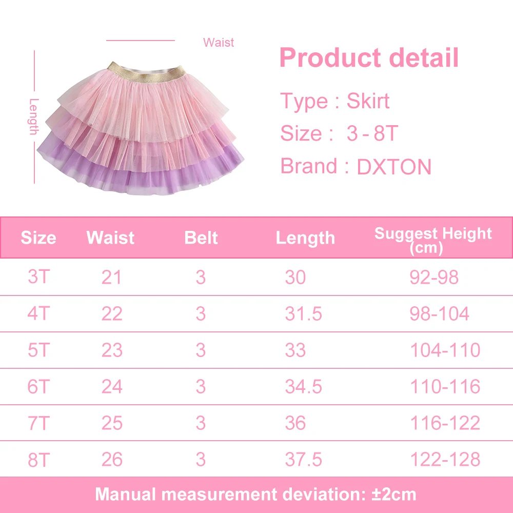 DXTON Baby Girls Mini Skirt Gradient Tulle Patchwork 3 Layered Children Ballet Tutu Skirt Perform Clothing 3-8Y