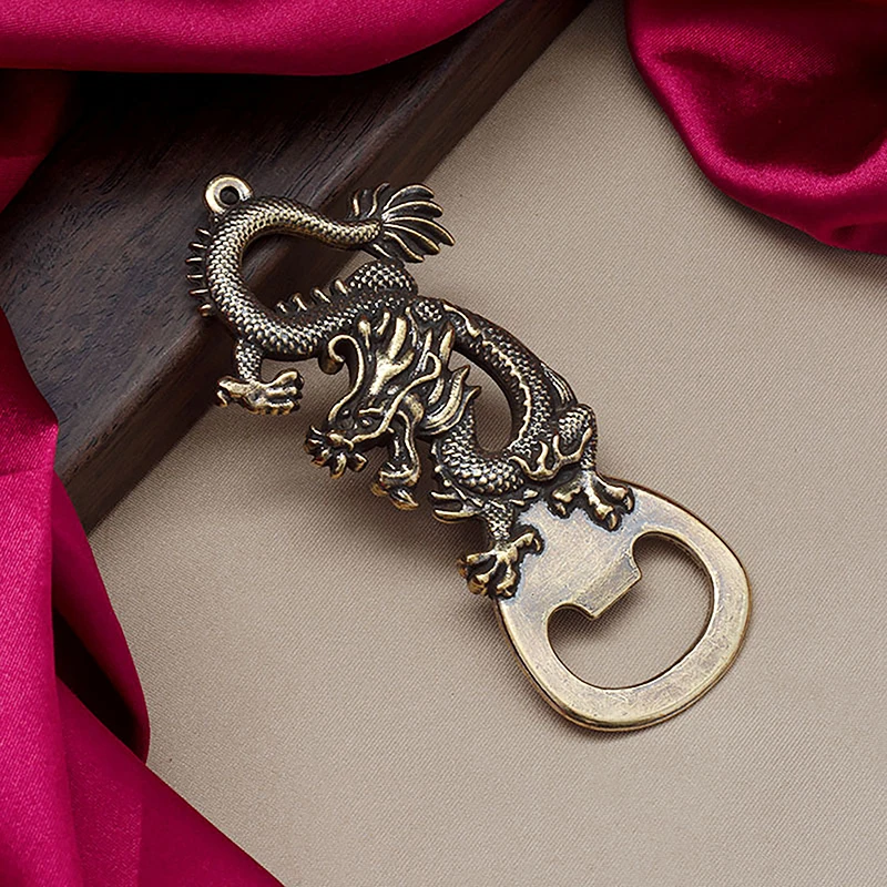 

1Pcs Retro Brass Dragon Head Opener Keychains Multifunctional Beer Bottle Opener Ancient Beast Key Chain