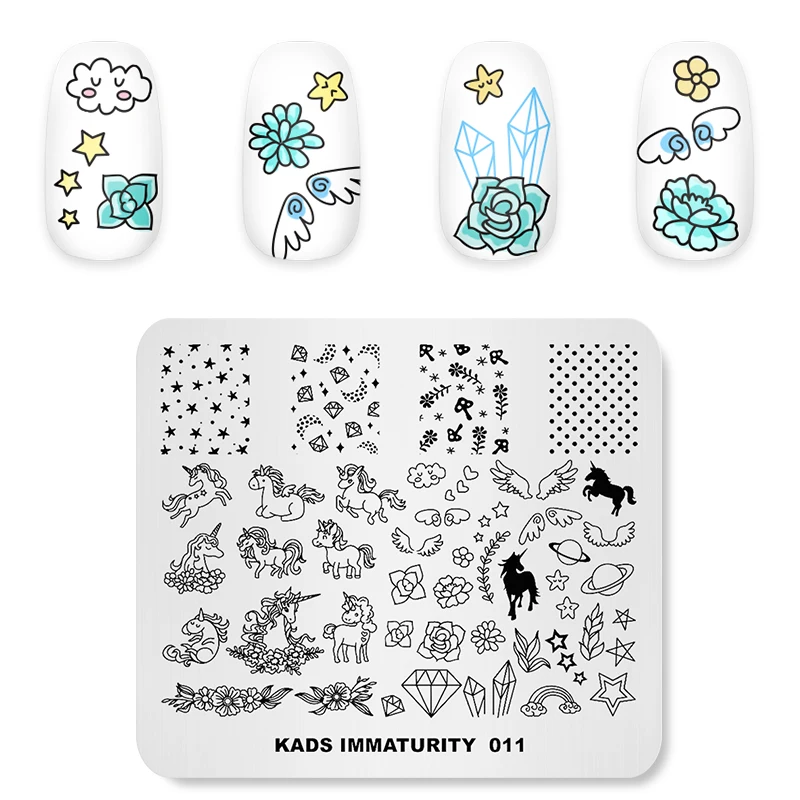 KADS Immaturity 011 Polish Nail Art Stamping Plates Horse Flower Diamonds pattern Image Template DIY Manicure Stencils Tools 3