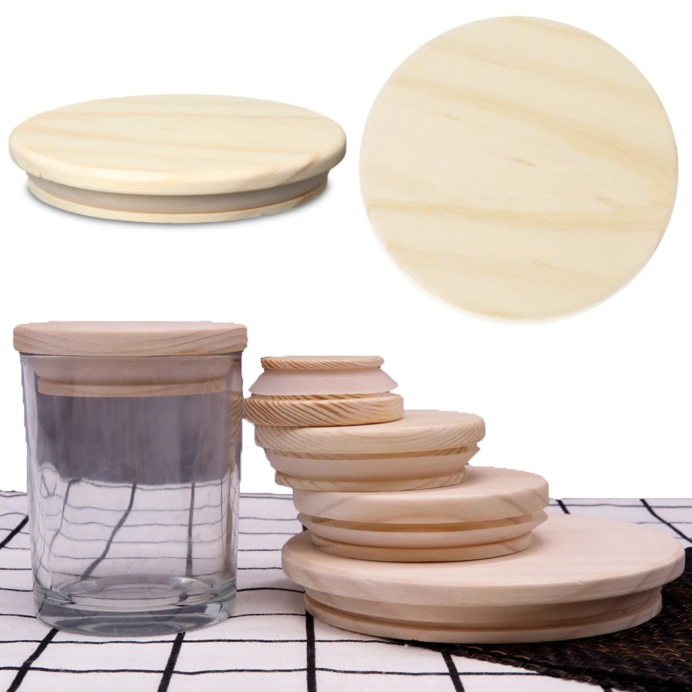 Wooden Jar Lids Various Sizes Reusable Wooden Kitchen Organization Bottle Sealing Caps