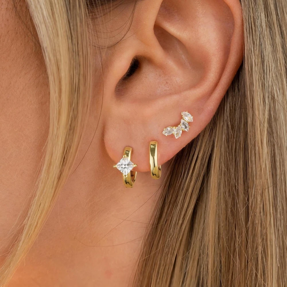 Dainty Zircon Small Stackable 14k Gold Plated Earrings Set for Women Multiple Piercing Cartilage Huggie Hoop Earring Jewelry