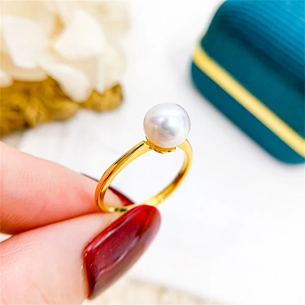 

DIY Pearl Accessories S925 Sterling Silver Ring Empty Holder Fashion Edition Ring Silver Jewelry Holder Women's 6-8mm Beads