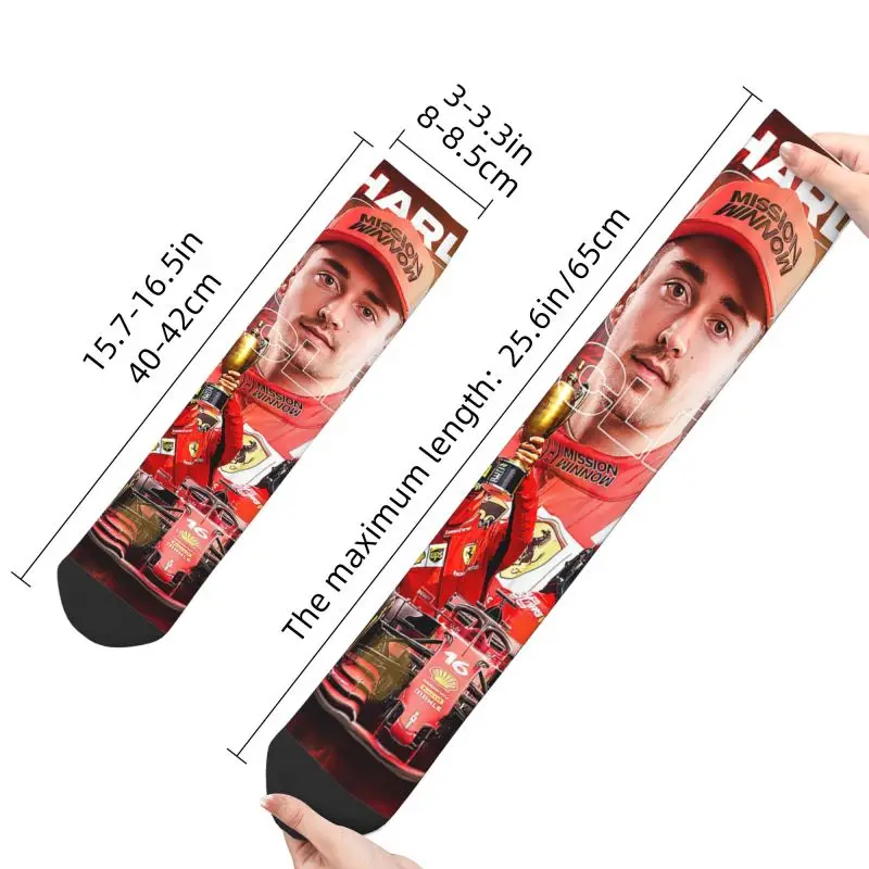 Fun Men\'s Racing Driver Leclerc Charles Dress Socks Unisex Warm Breathbale 3D Printing Formula One Crew Socks