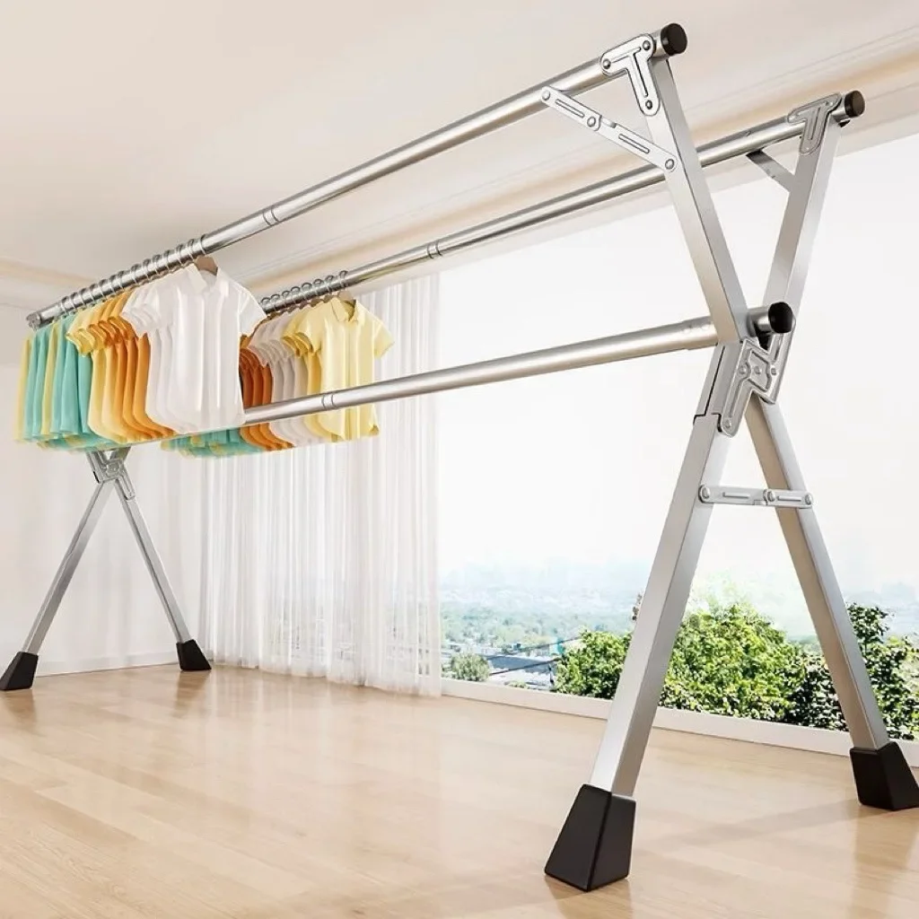 Clothes Drying Rack Folding Stainless Steel Clothes Drying Rack Floor Home Balcony Bedroom Outdoor Telescopic Pole Drying Quilt