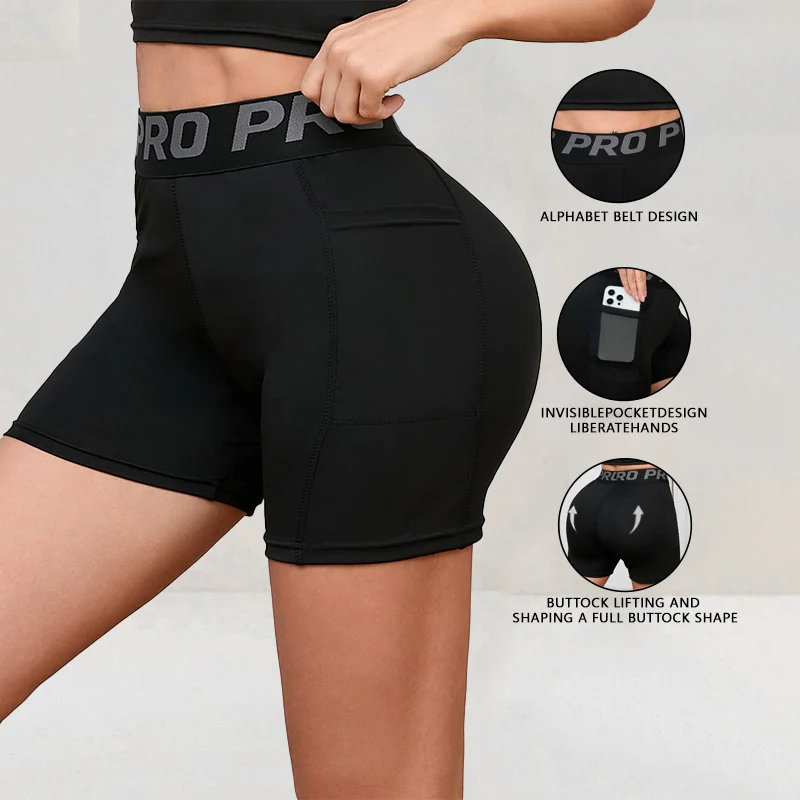 Women leggings High Waist Letter Waistband Solid Color Sports shorts for Breathable Quick Dry Running Gym Tennis Workout Shorts 3