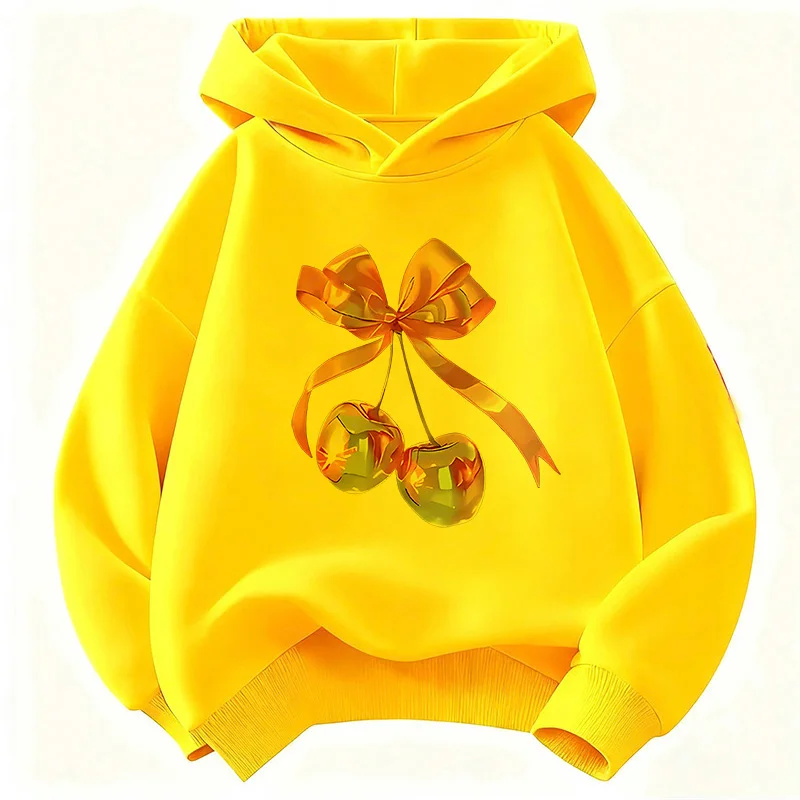 Pink Bow Design Girls' Casual Hoodie - Funny 90s Kids' Autumn/Winter Sweatshirt