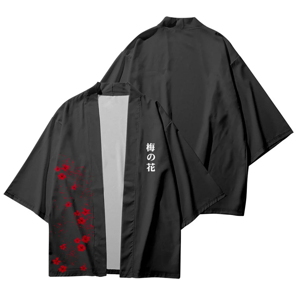 Large Size 5XL 6XL Japanese Kimono Cardigan Sakura Plum blossom Print Men Women Shirt Tradition Yukata Haori Obi Cosplay Costume