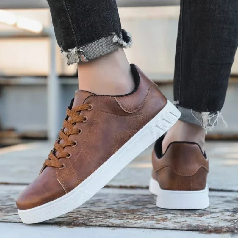 Luxury Leather Men Casual Shoes Comfortable Soft Sole Sneakers Male Brown Flats Fashion Solid Color Vulcanized Shoe Plus Size 48 4
