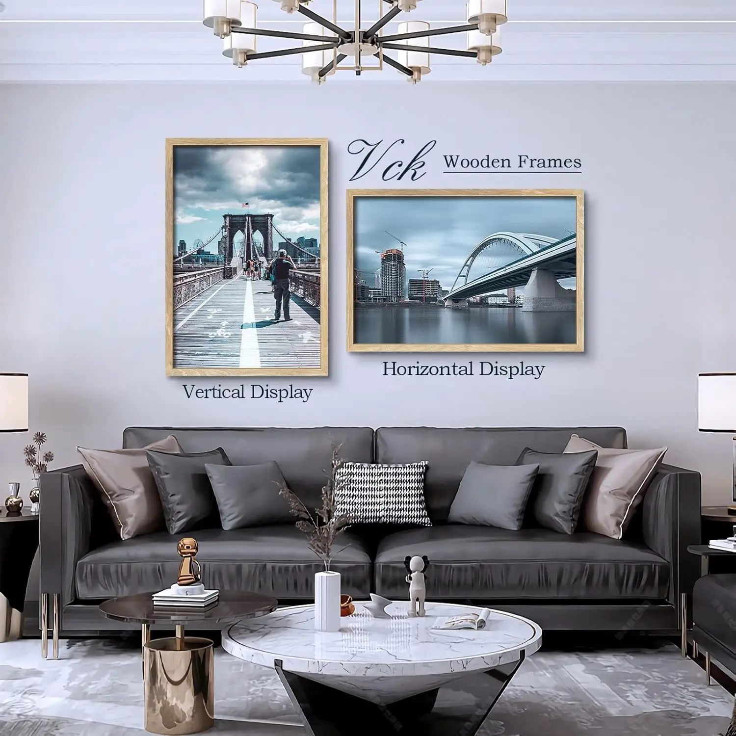 24x36 Poster Frame Set of 3 - Natural Solid Wood, Exclusive Wood Grain Picture Frame, Wall Hanging