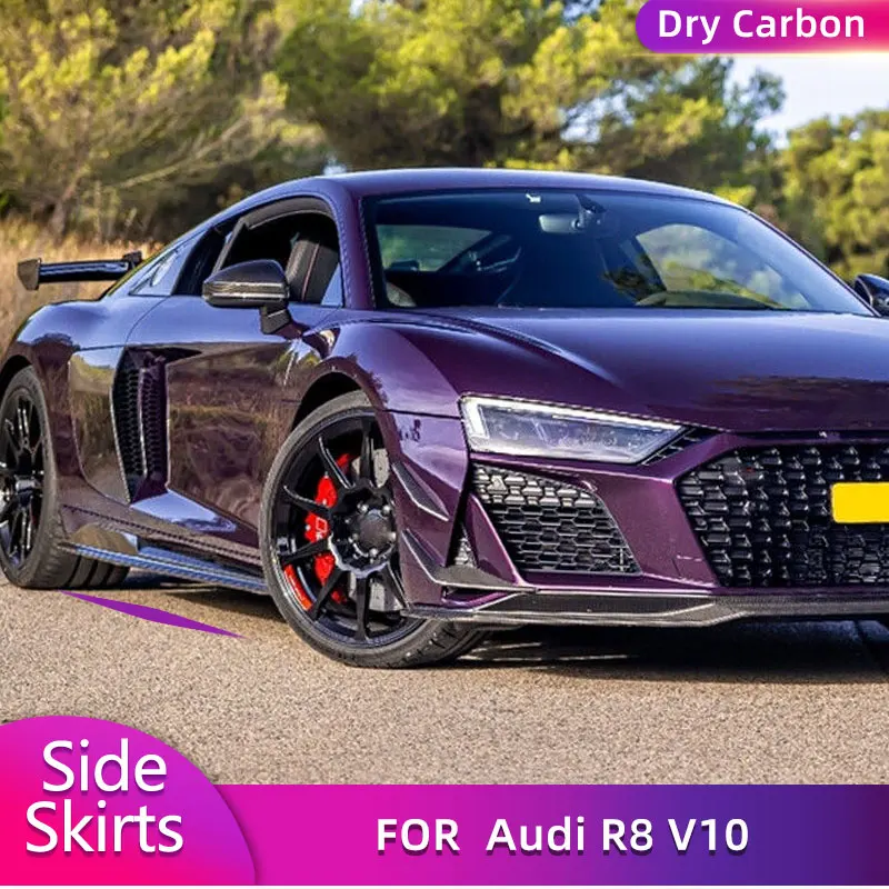 Dry Carbon Car Side Gonne Body Kit Grembiule Lip Extensions Per Audi R8 V10 Coupe Convertible 2-Door 2022 2023