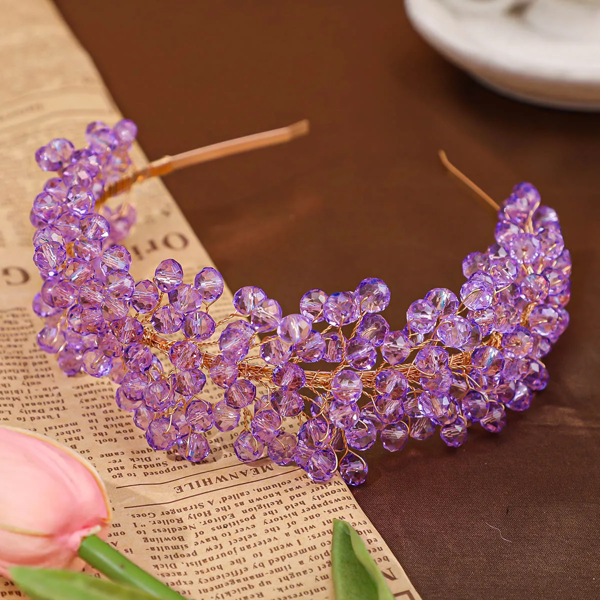 Teyglen Fascia Capelli A Vite Con Cristalli Rossi Per Sposa – Accessorio Cerimonia - 4