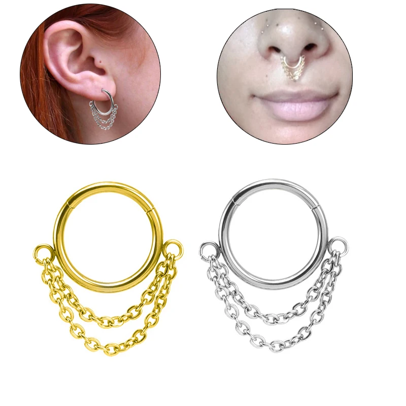 Новая цепочка для пирсинга носа F136, 1 шт., 16 г, 8/10 мм, титановая перегородка, золото, хрящевая ткань уха, кольцо на Козелок