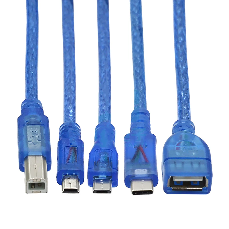 Usb Printer Blue Data Cable For Aarduno 2560 due por micro mini USB to UNO/MICRO DUE/MINI NANO/TYPE-C Charging Cable,Usb Charging Cable