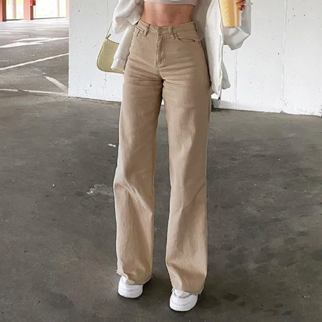 Harajuku Vintage 90S Aesthetic Slim Fit Denim Cargo Pants for Women Straight Oversize Pants Trousers Wide Leg Jeans Pants 3