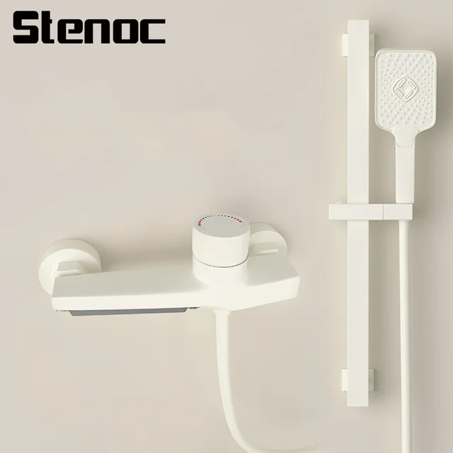 Stenoc ใหม่สีขาวติดผนังห้องน้ําก๊อกน้ําชุดสีเทาอ่างอาบน้ําชุดฝักบัวเงินห้องน้ําน้ําตก Bath & Shower ก๊อกน้ํา 1