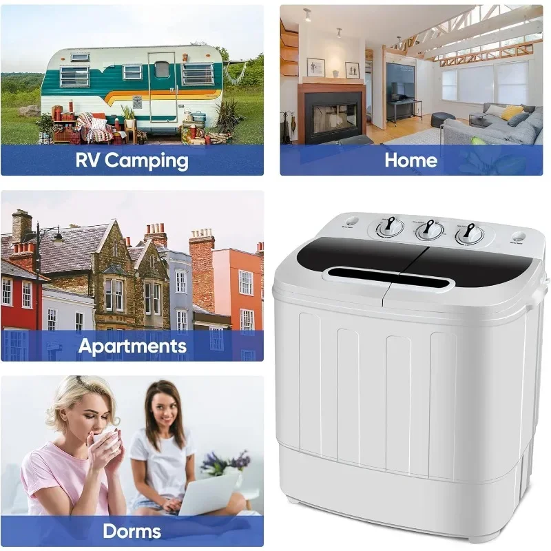 ZENY Portable Clothes Washing Machine Mini Twin Tub Washing Machine 13lbs Capacity with Spin Dryer,Compact Washer 5