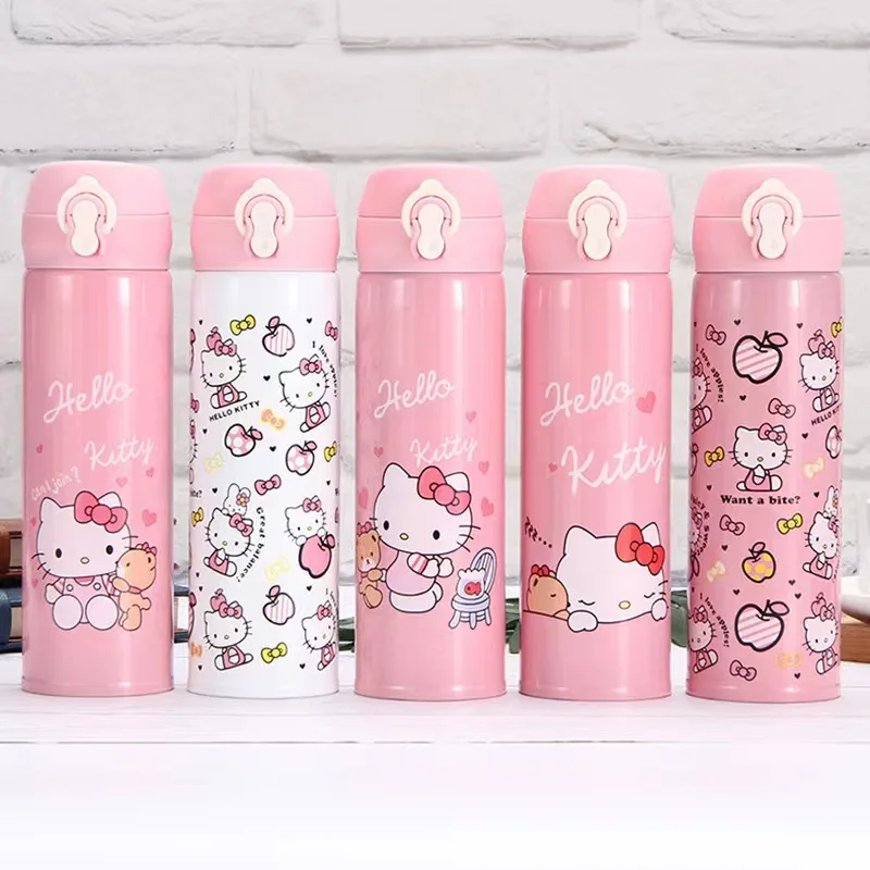 

Hello Kitty Kawaii Anime Sanrio Students Water Bottle Cute Cartoon Stainless Steel Fashion Lovely Thermos Cup Toys for Girls