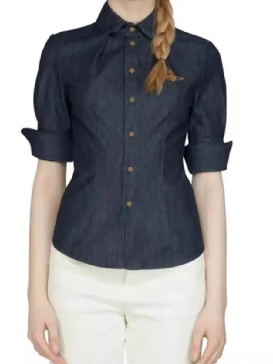 

Женская винтажная рубашка из 100% хлопка, с коротким рукавом и пуговицами