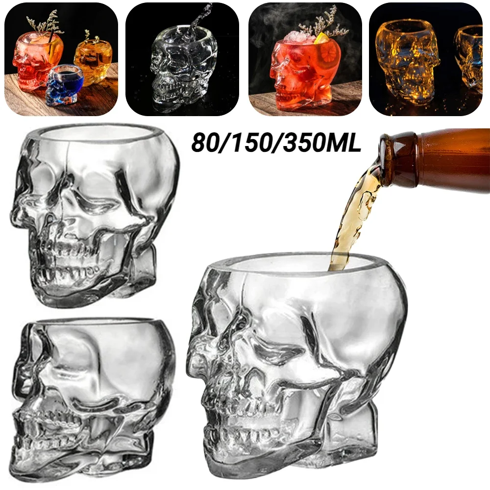 350ML Transparent Skull Head Glass Bottle Novelty Shot Glasses Drinkware Crystal Wine Cup Whisky Beer Spirits Cup Halloween Gift glass cup