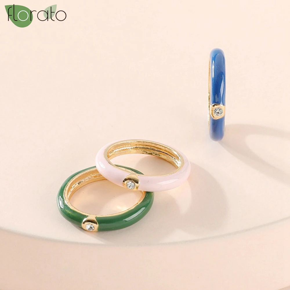 Premium Gold Plated Colorful Enamel Engagement Rings for Women Fashion Wedding Luxury Jewelry Party Women's Accessories - 3