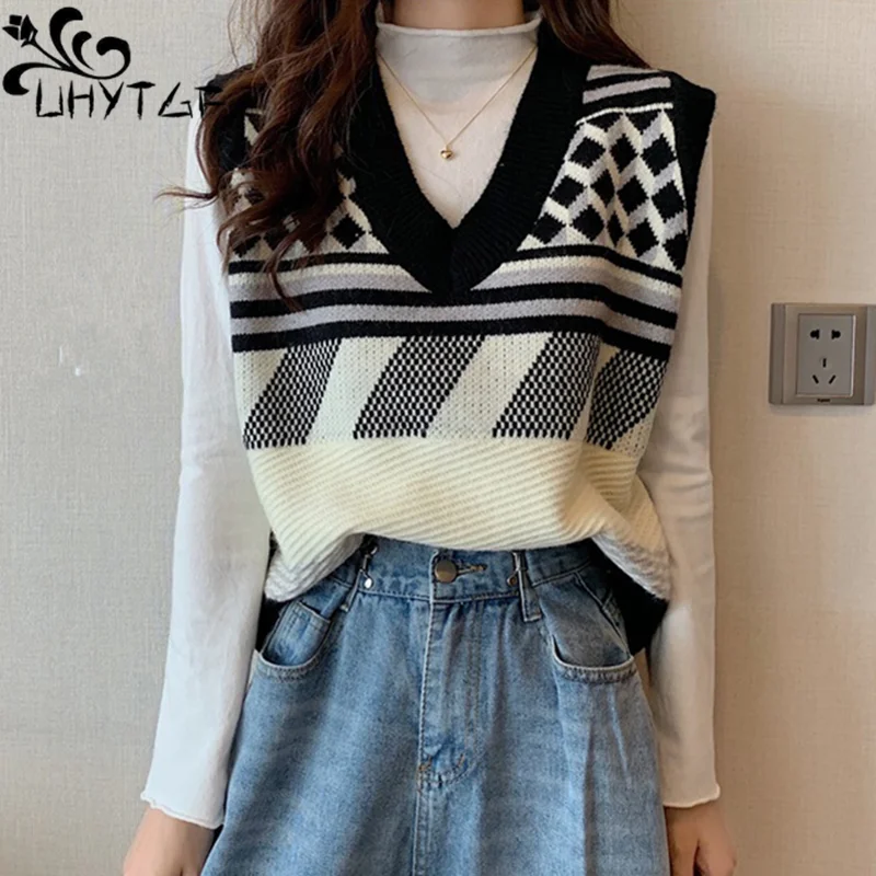 

Женский трикотажный пуловер с V-образным вырезом, на осень/зиму