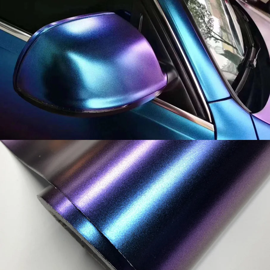 

152cm*10m/18m/Roll Glossy Purple Chameleon Glitter PVC Vinyl Sticker Car Wrap Film Sparking Diamond Color Change Decals Sheets