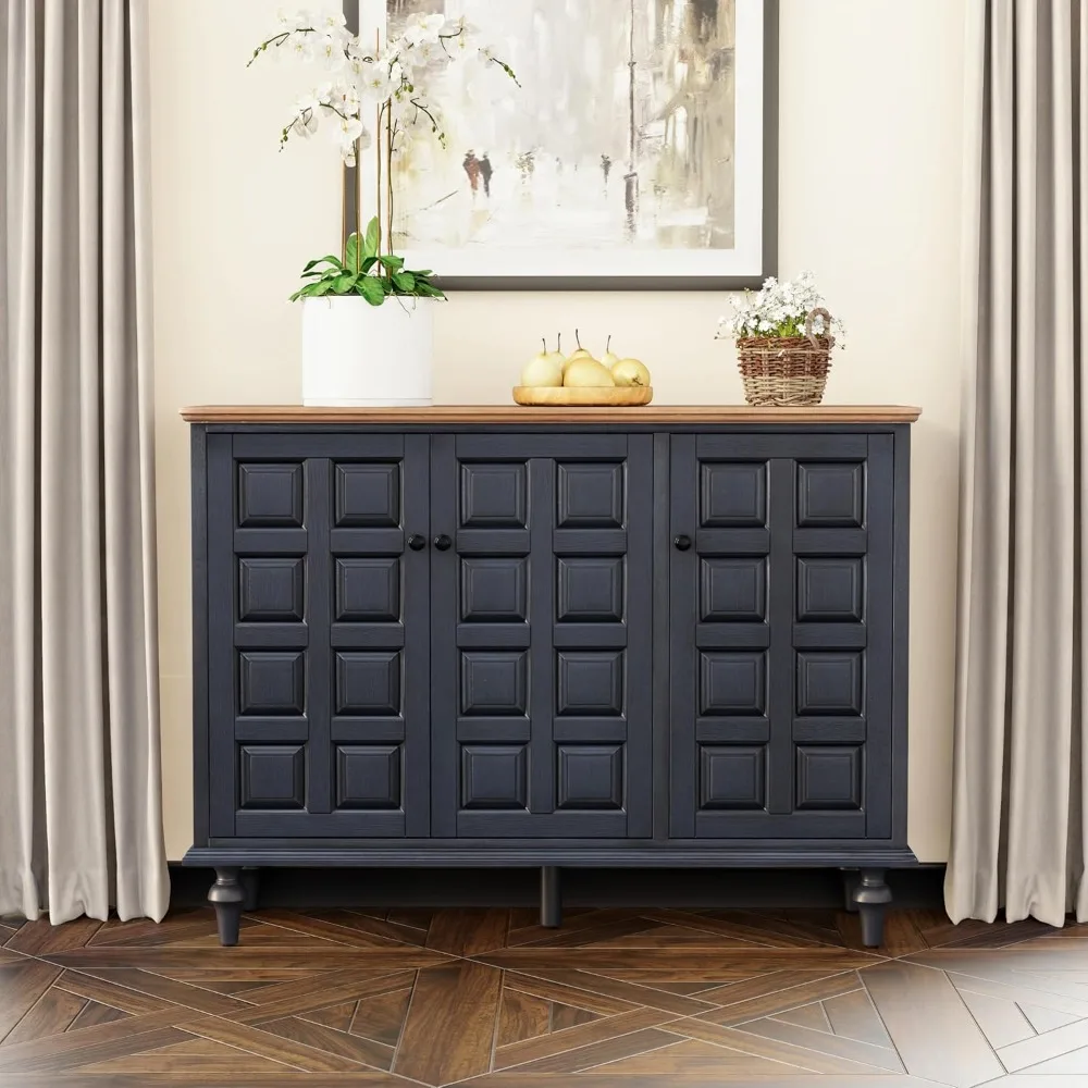 Retro Plaid 3-Door Storage Cabinet 6