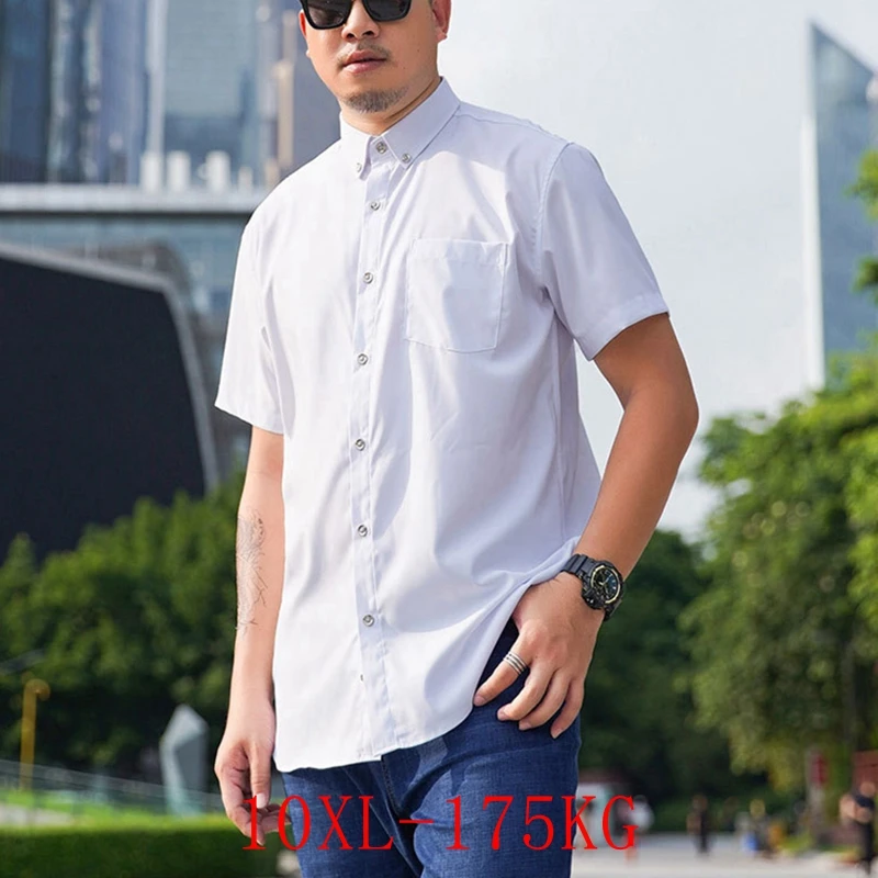 

Рубашка мужская повседневная с коротким рукавом, модная деловая блуза свободного покроя, профессиональная однотонная, большие размеры 10XL 9XL 8XL 7XL, лето