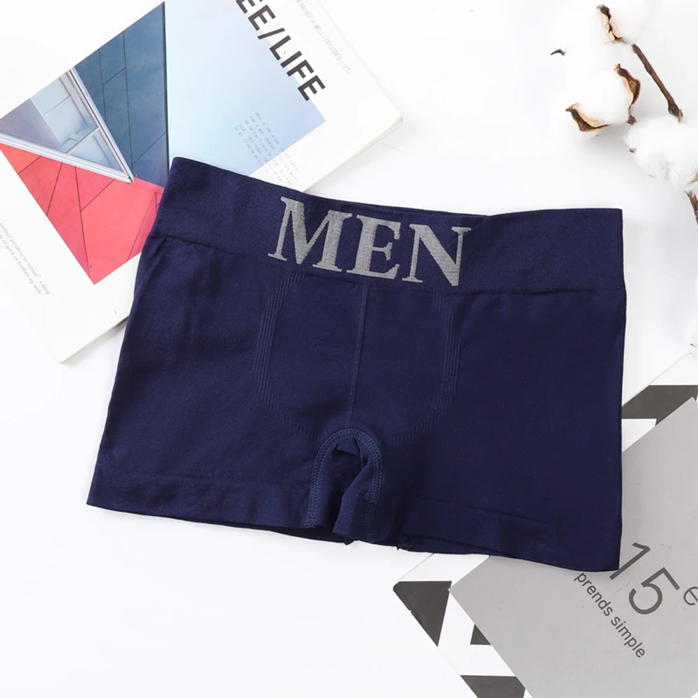 Men Sexy Boxers Middle Waist Seamless Trunks Solid Soft Briefs Elastic Breathable Underwear Casual Swim Shorts Underpants