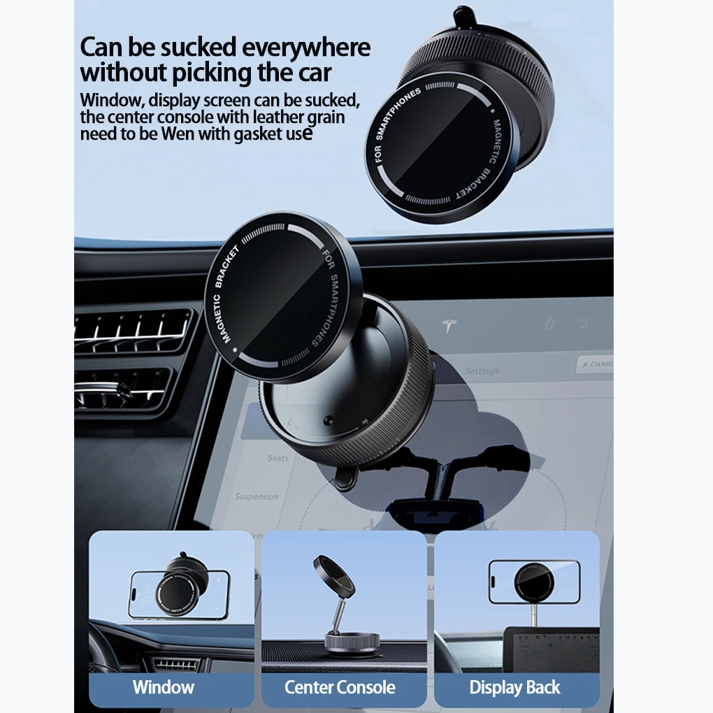 Universal Car Phone Holder 360 Degree Adjustable Vacuum Mount Magnetic Holder Foldable Design for Car/Desk/Bathroom/Travel/Gym
