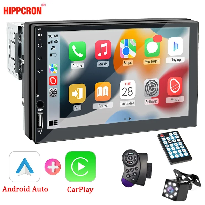 Carplay 자동차 라디오 1 Din 안드로이드 자동 멀티미디어 플레이어 HD 7'' 터치 스크린 FM AUX 입력 블루투스 MirrorLink Universal Autoradio