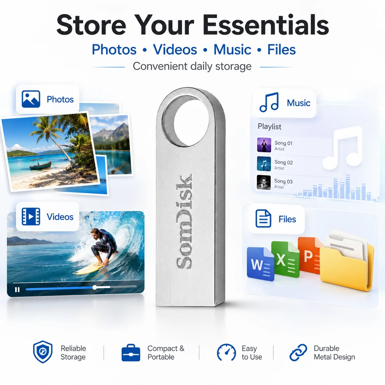 High-Capacity USB 3.0 Flash Drive with Keychain Attachment