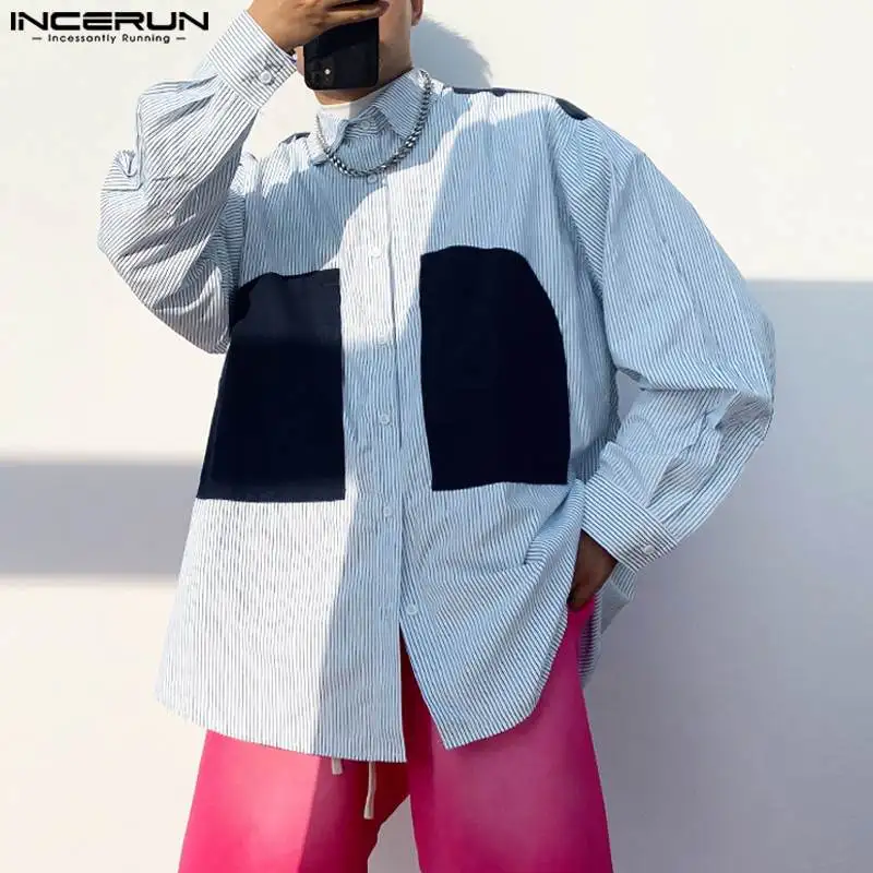 

Рубашка INCERUN Мужская в полоску, с отложным воротником и длинным рукавом