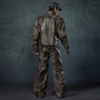 LUZHEN 2025 New High Quality Street Locomotive Leather Jacket Men's Fashion Original Loose Straight Casual Pants Niche LZ8472 2