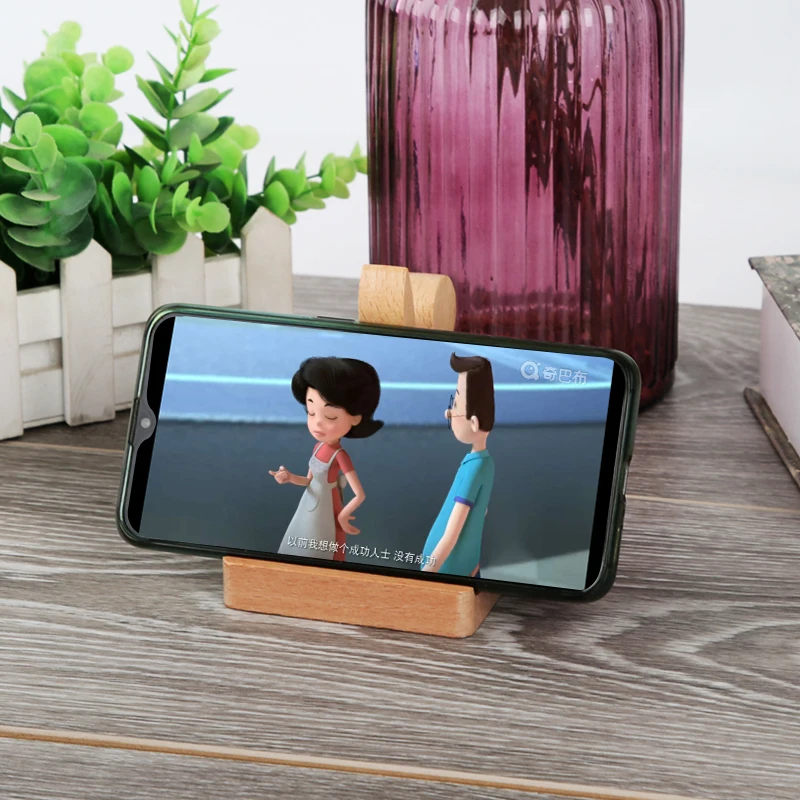 Wooden Mobile Phone Stand Portable Cartoon Solid Wood Smartphone Holder Creative Desktop