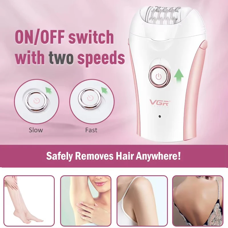 VGR Rechargeable Women Electric Female Epilator Face Removal Machine For Facial Legs Body Bikini Hair Remover_voghion.com