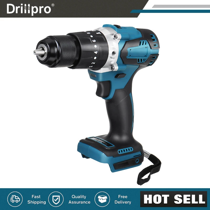 Drillpro 3 in 1 Brushless Electric Hammer Drill Screwdriver 13mm 20+3 Torque Cordless Impact