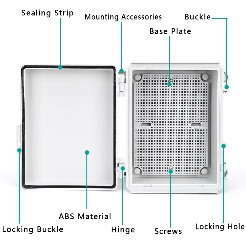 Weatherproof ABS Plastic Junction Box Enclosure with Hinge Buckle