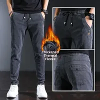 Wear Resistant Fce Lined Jeans for Men High Waist Zipper Closure Youth Faion Thiened Autumn Winter Workwear Casual Lon...