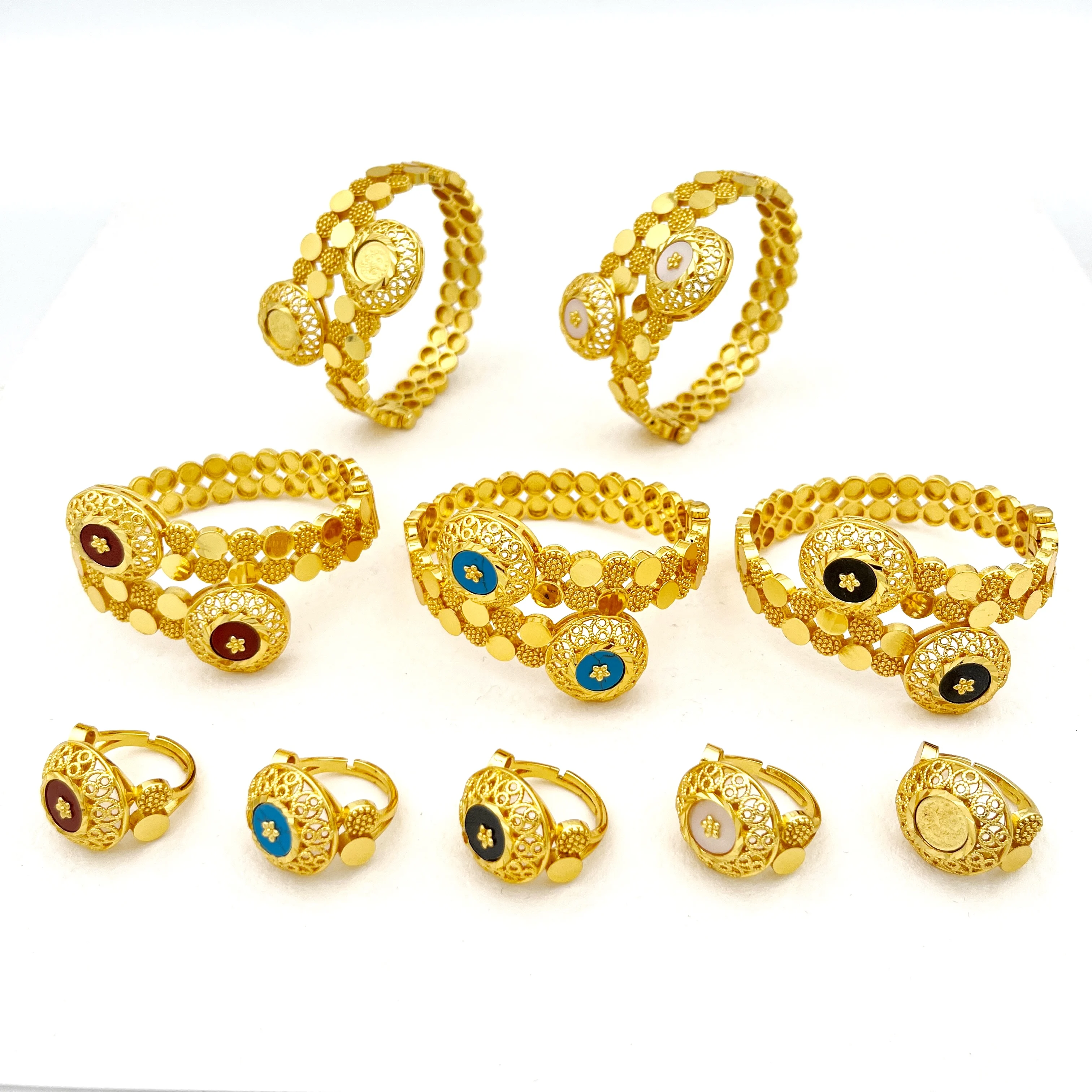 

New Fashion For Women Dubai Wedding Plated-Gold Color Bangle Ring Jewelry Set African Gift Bridal Jewelry Luxury Unique Jewelry