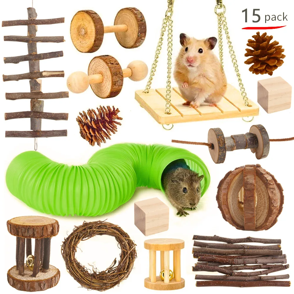 Wooden Small Pet Toy Set – For Hamsters, Rabbits, Guinea Pigs, Parrots & Rats 2